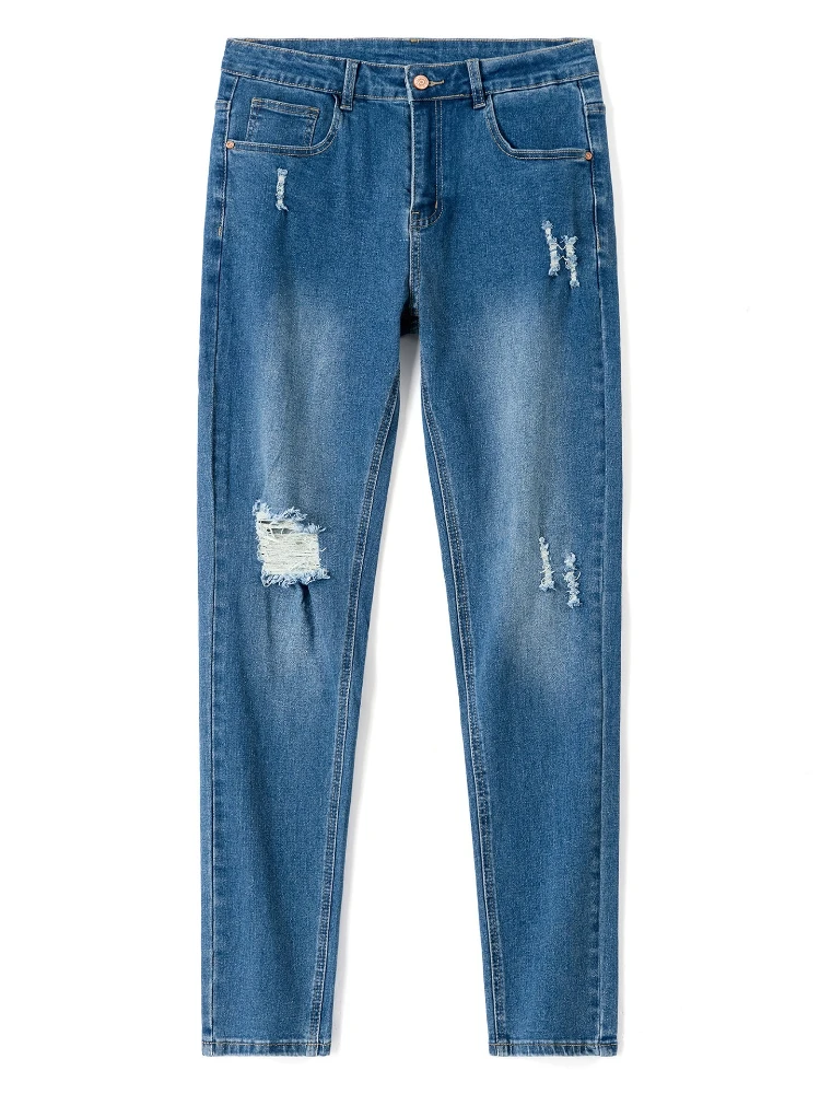 

Мужские джинсы слим-фит с рваными элементами, повседневные, однотонные, эластичные, с дырками, винтажные, классические, из денима