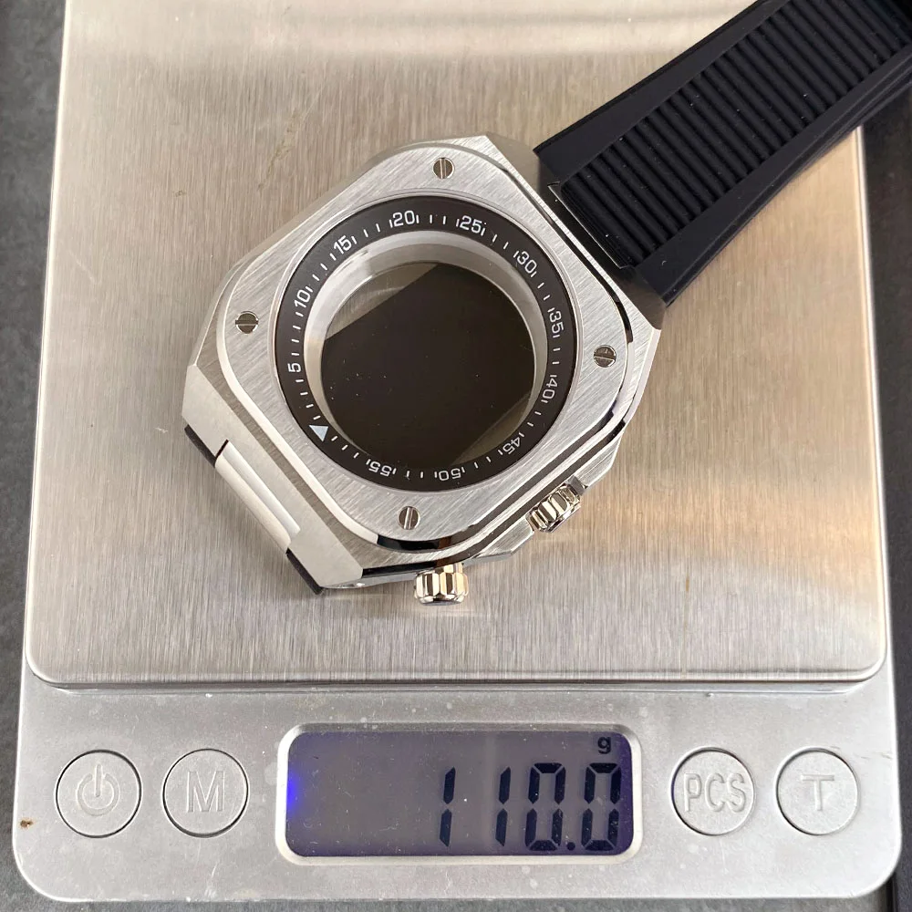 42mm Watch Square Sandblasted Case Rotating Chapter Ring Sapphire Glass See Through Transparent Fit NH35 NH36 Movt Rubber Band