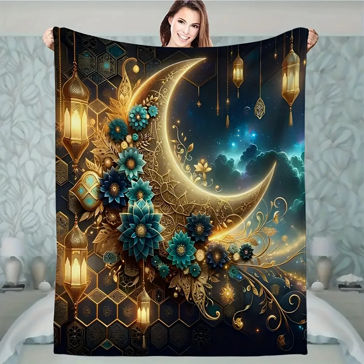 

Ramadan-Themed Soft Flannel Throw Blanket - Versatile for Couch, Office, Travel & Camping | Cozy All-Season Gift for Family