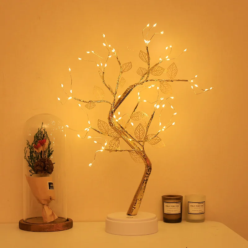 LED Table Lamp Night Lights USB Fire Tree Light Copper Wire Table Lamps Fairy Night Light For Home Bedroom Christmas Decor