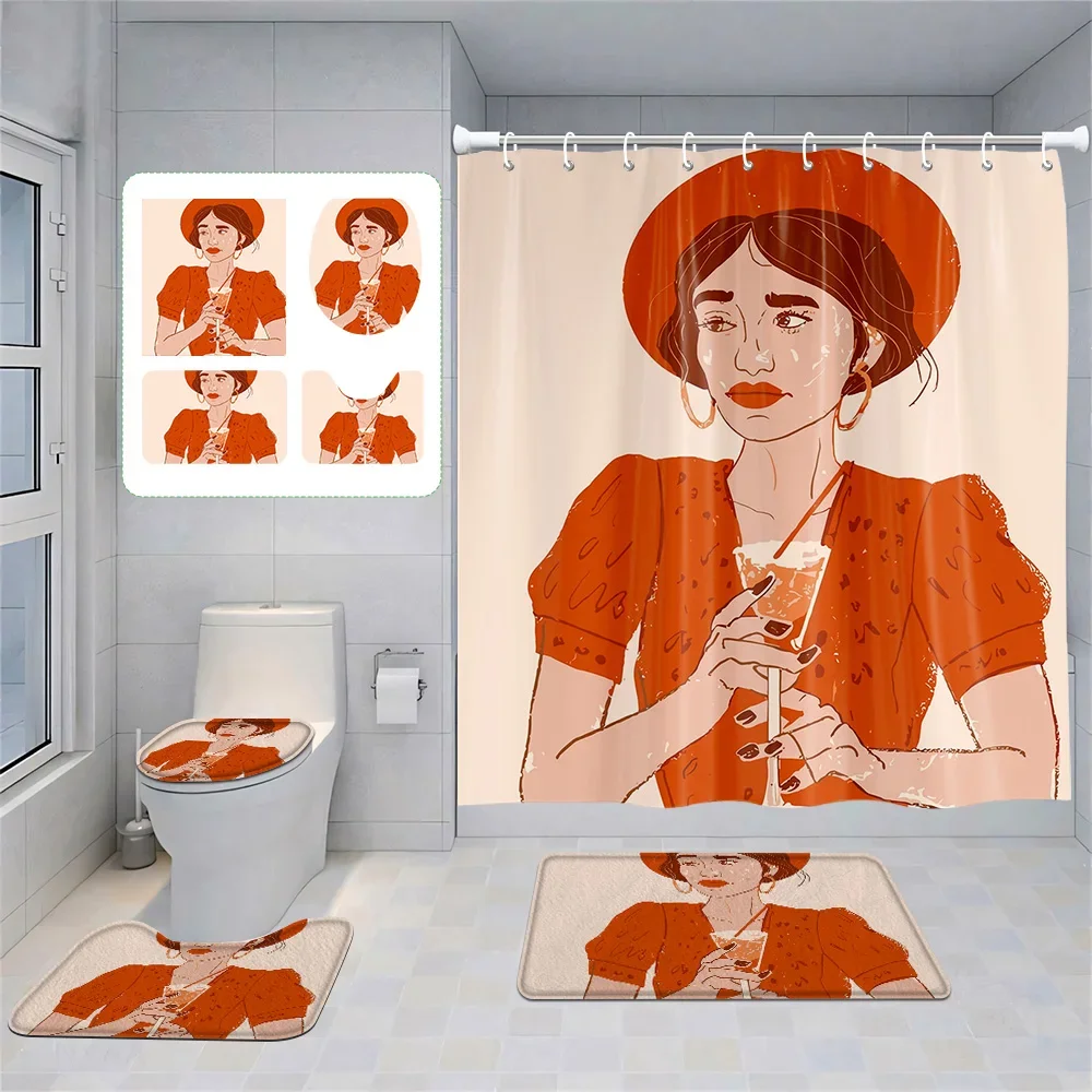 

Набор из четырех предметов Morandi, декоративный костюм для ванной комнаты, абстрактное искусство, занавеска для душа, нескользящий напольный коврик, коврик для унитаза, украшение дома