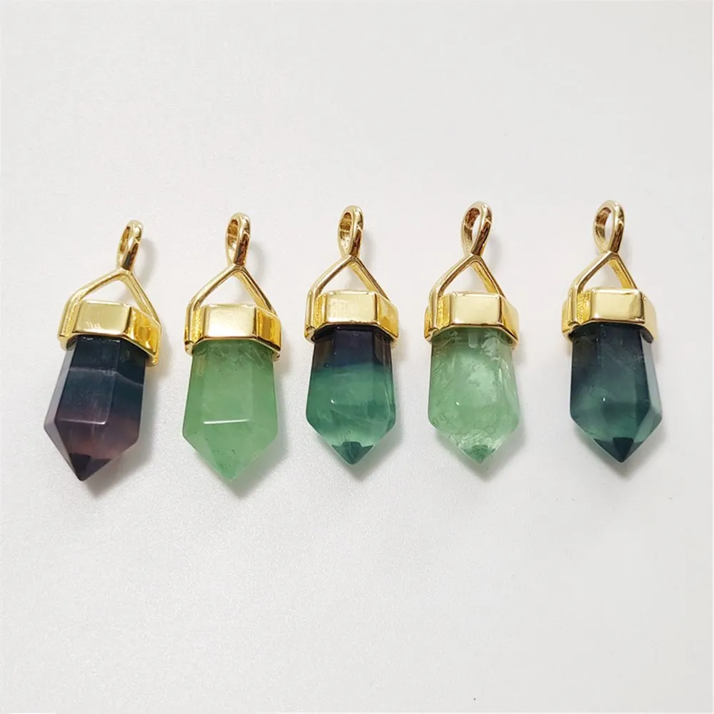 FUWO Wholesale Natural Fluorite Point Pendant,Handmade Faceted Crystal Accessories For Women Jewelry Making 5Pcs/Lot PD005F