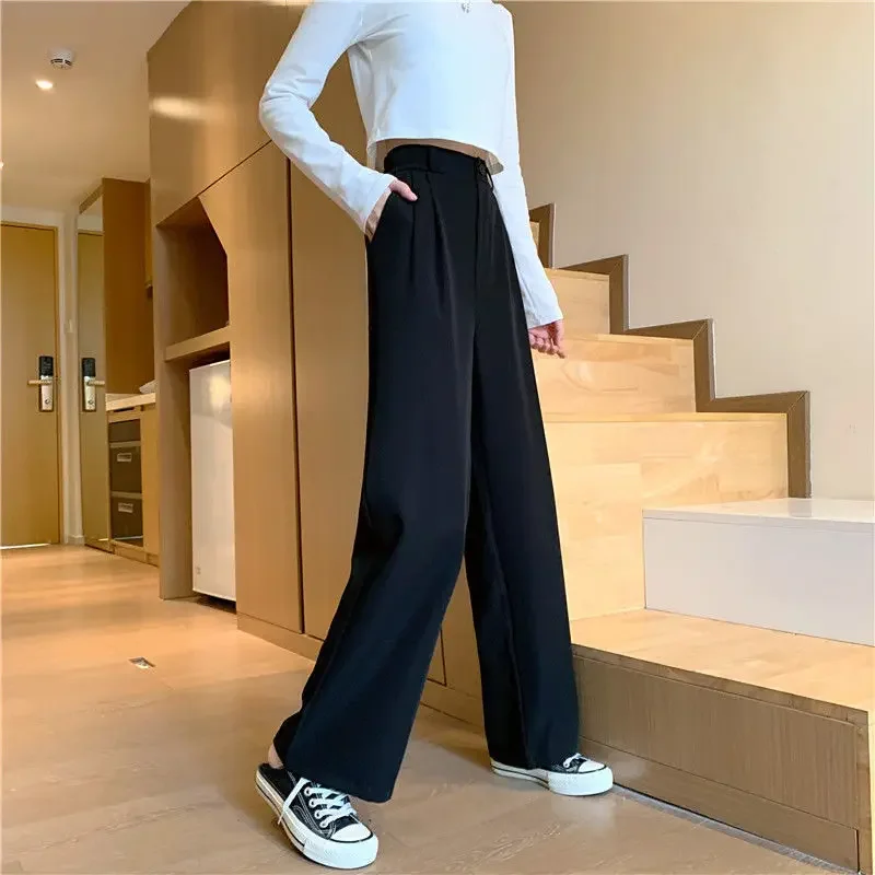 S-3XL Pants Women Elegant Lady Draped High Waist Mopping Pleated Button Ulzzang OL Simplicity Trousers Femme Solid  All-match