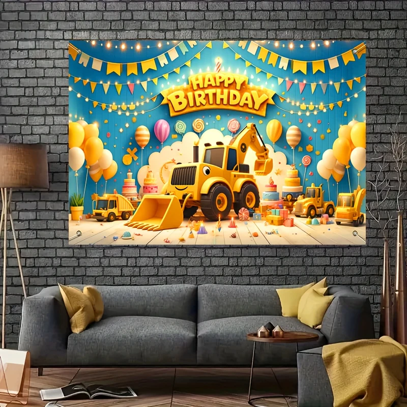 Building Excavators and bulldozers Birthday banners, party decorations, multi-purpose, suitable for all occasions and seasons