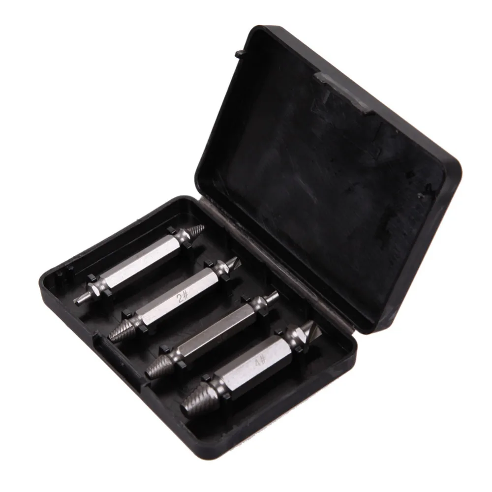 FATCOOL 4Pcs Double Side Damaged Screw Extractor Step Drill Bit Guide Set Broken Damaged Remover Double Head Screw Extractor