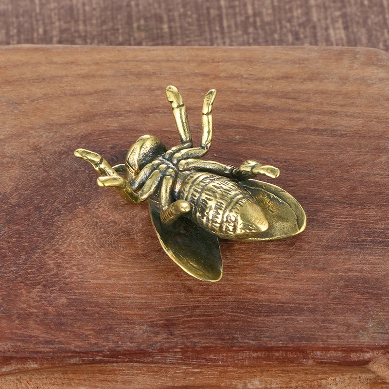 Solid Brass Insect Honey Bee Figurines Miniatures Tea Pet Funny Beetle Crafts Collection Desktop Small Ornaments Home Decoration