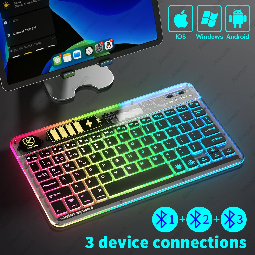 Transparency Bluetooth Keyboard For Tablet Phone Wireless Keyboard Korean Russian French Arabic Tablet for iPad Android