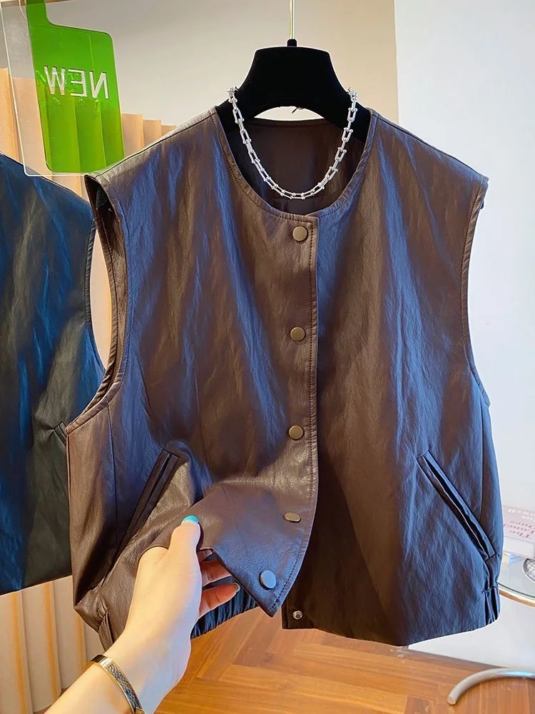 

Loose Casual Leather Vest Jaet 300 Pou Size Spring Autumn Svel Crop Top Outerwear Women's Faion Workwear