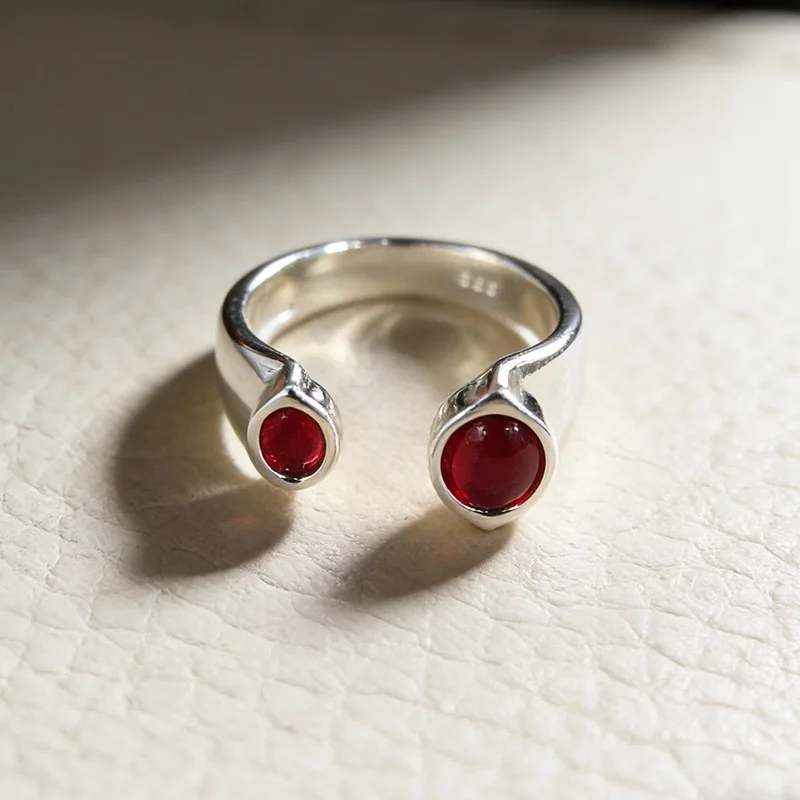 925 Sterling Silver Rings for Women Couple Minimalist Handmade Red Zirocon Ring Fine Jewelry Gift Prevent Allergy