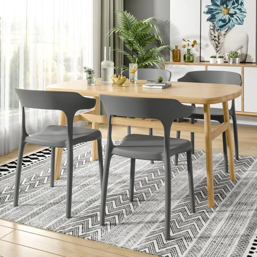 4 Pack Plastic Stacking Chairs, Stackable Dining Chairs for Kitchen Restaurant Patio, Portable Indoor Outdoor Use, No Assembly