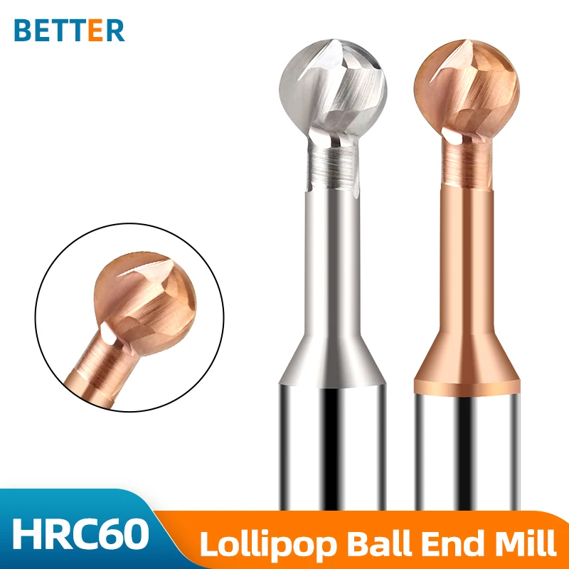 Tungsten Steel Carbide Lollipop Ball End Mill Ball T-Shaped 2-Flute Arched Arc R Milling Cutter For Aluminum/Steel Endmills Tool