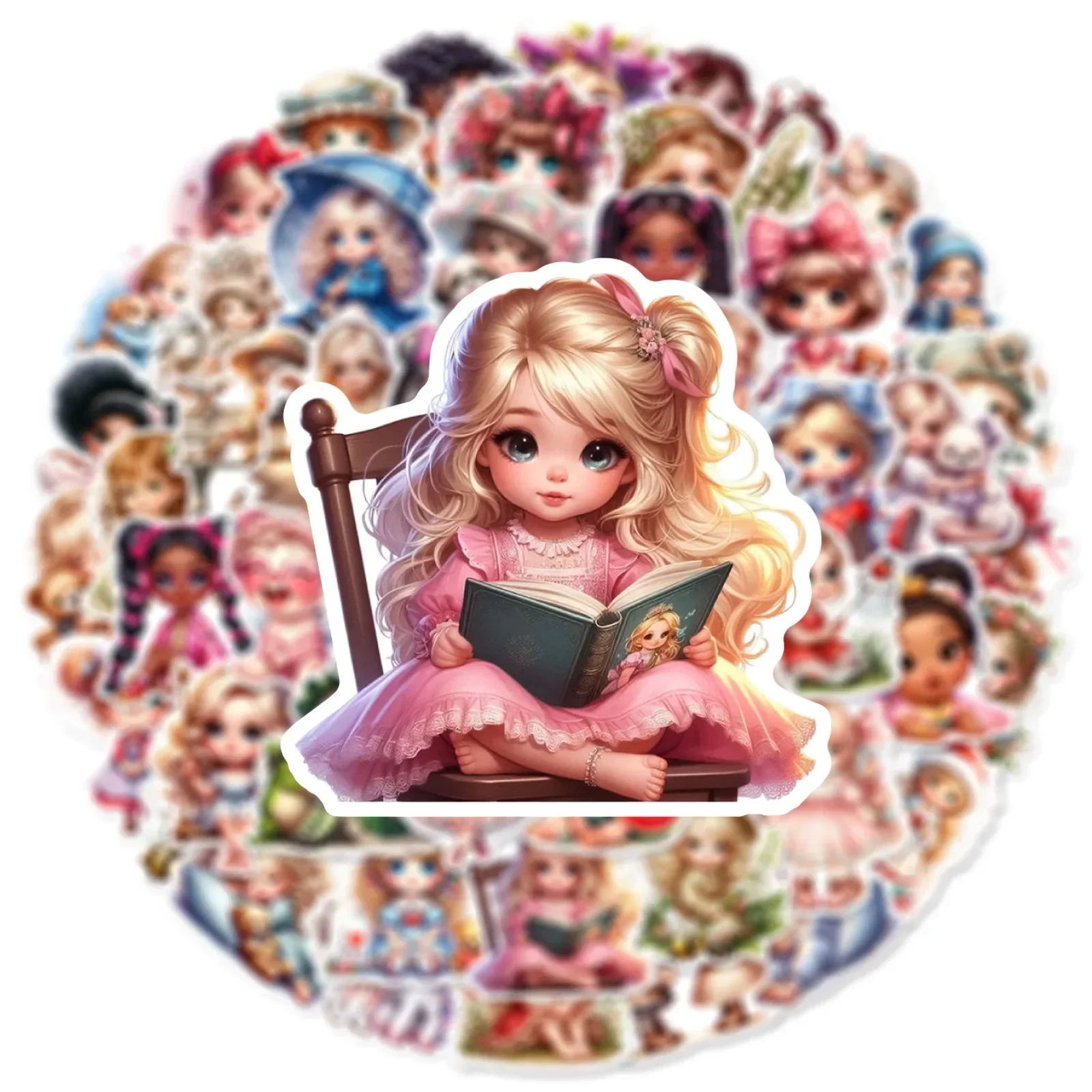 50PCS Beautiful Cute Doll Little Girl Stickers Decoration Suitcase Scrapbooking Phone Laptop Stationery Kid's Toy Sticker Gifts