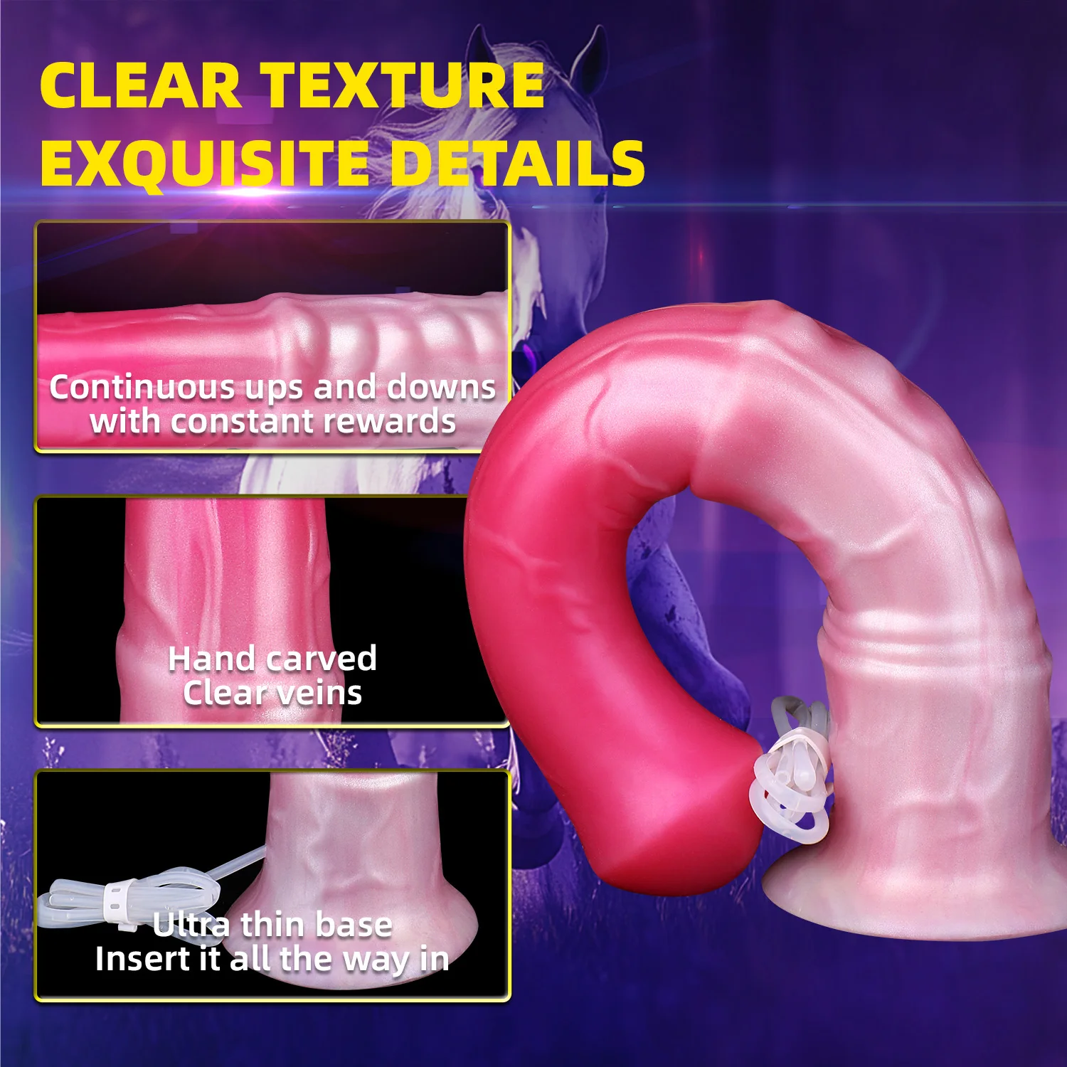 GBAR طويل الحصان القضيب التدفق المكونات الشرج مع مصاصة الحيوان دسار G-بقعة محفز القذف الجنس لعب للكبار الاستمناء