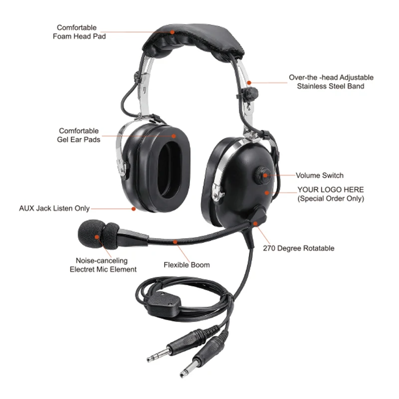 General GA Dual Plugs Aviation PNR Noise Cancelling Headsets With Comfortable Ear Pad for Kits view 2
