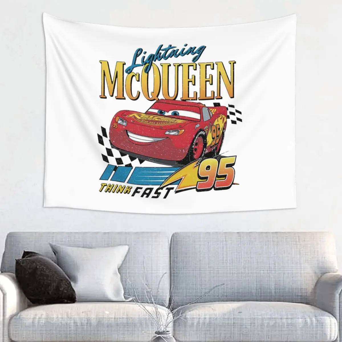 Vintage Car 95 Think Fast Tapestry Bohemian Wall Hanging Lightning McQueen Decoration for Bedroom Table Cover Retro Tapestries