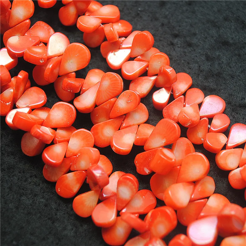 40CM Length One String Natural Orange Coral String Dropwater Shape 12X16MM Top Drilled DIY Jewelry Accessories