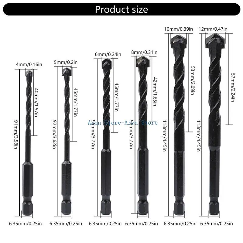 H3CF 10pcs Triângulo hexagonal Aço parede parede parede concreto Bit Bit mármore doméstico Mão perfuração Bit