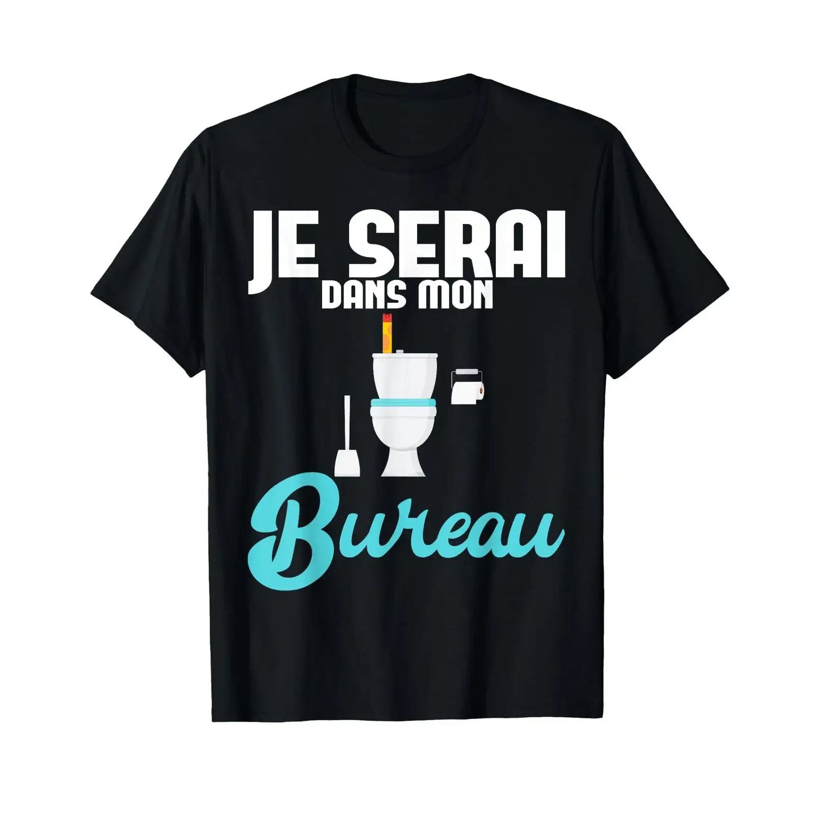Humor Toilet WC Je serai dans mon bureau T Shirt Black S vintage Washed Breathable Casual graphic streetwear fashion Stylish
