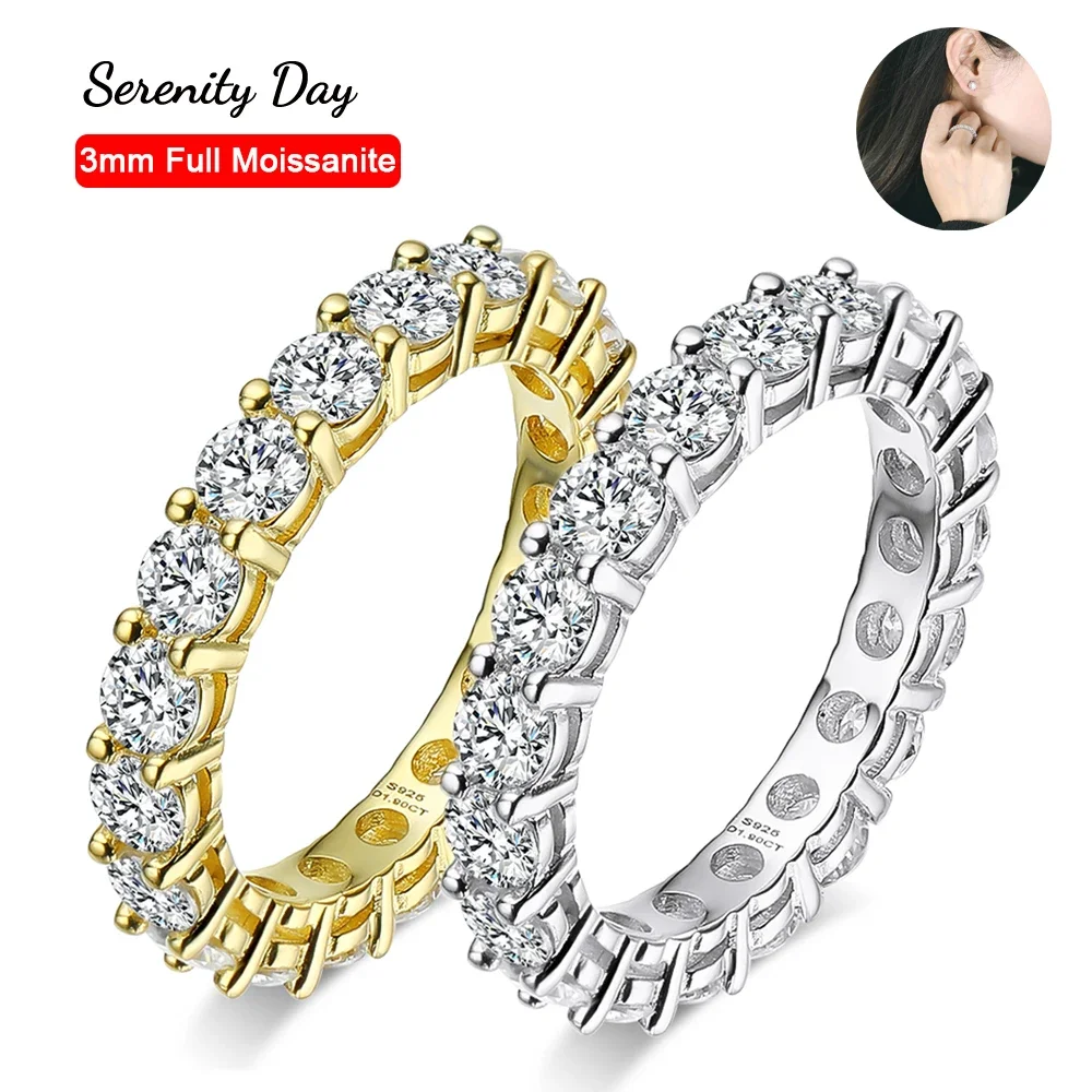 Serenity 3mm D Color Moissanite Row Rings For Women S925 Sterling Silver Bands Plated Pt950 Sparkling Wedding Rings Fine Jewelry