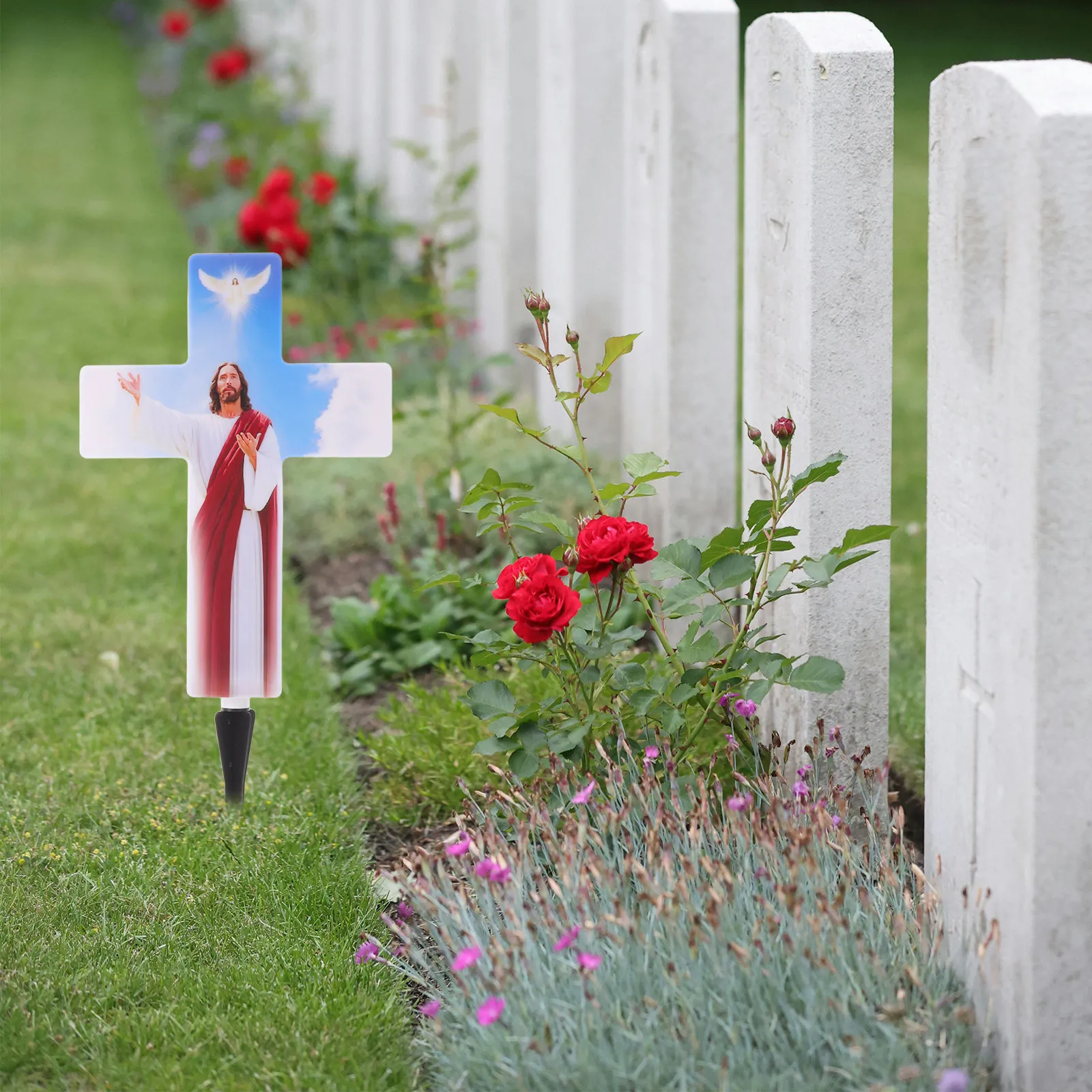 Solar Cross Memorial Light LED Cemetery Grave Lamp Outdoor Garden Funeral Remembrance Decoration