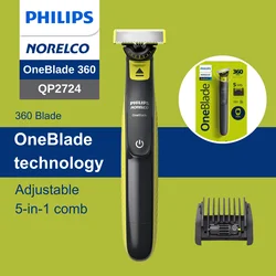 Philips Norelco OneBlade QP2724/70, tecnologia OneBlade, 360 lâminas, pente ajustável 5 em 1, uso úmido/seco