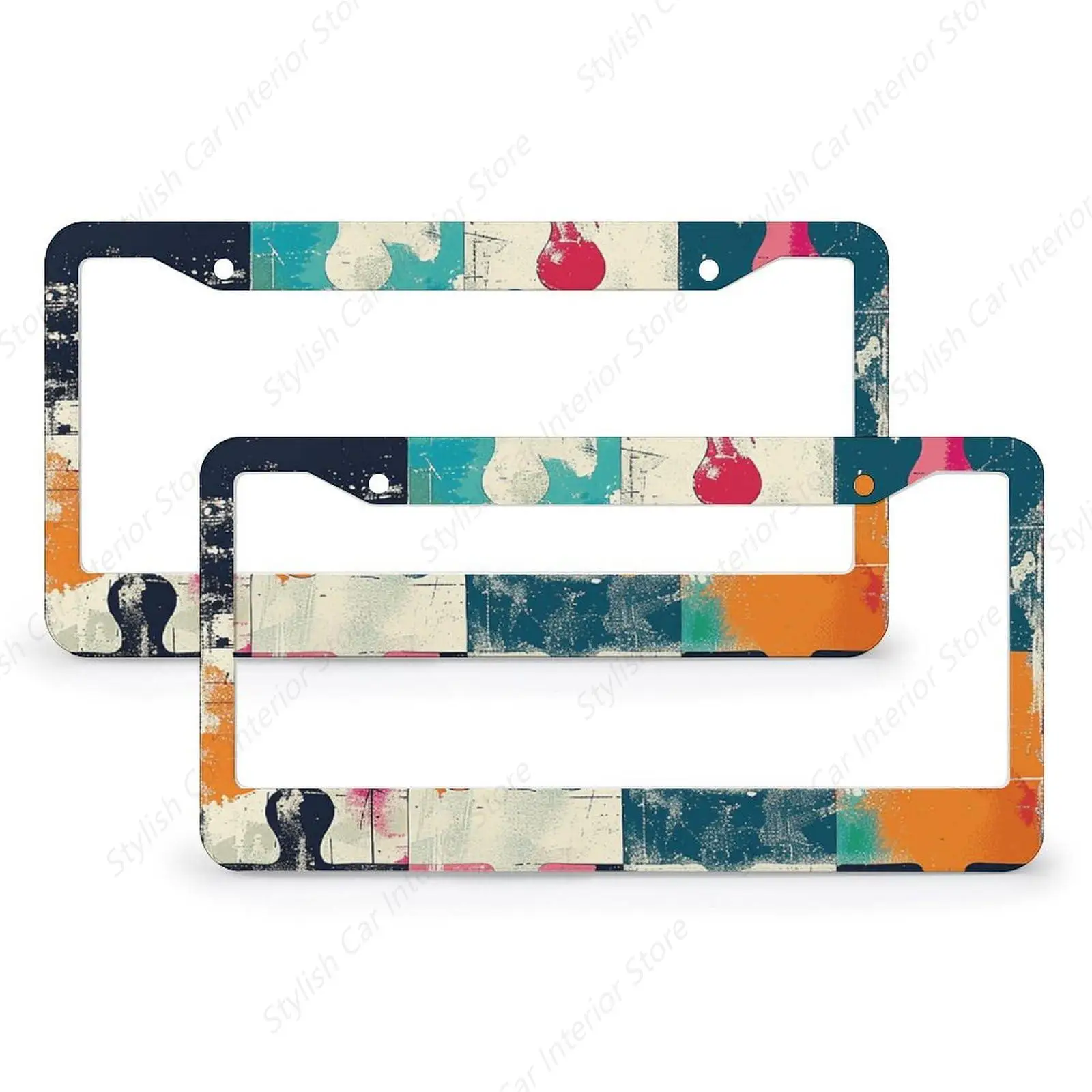 

2 Pack Universal License Plate Frames, Retro Color Scheme Printed Ultra-Thin Front Back License Plate Cover License Plate Holder