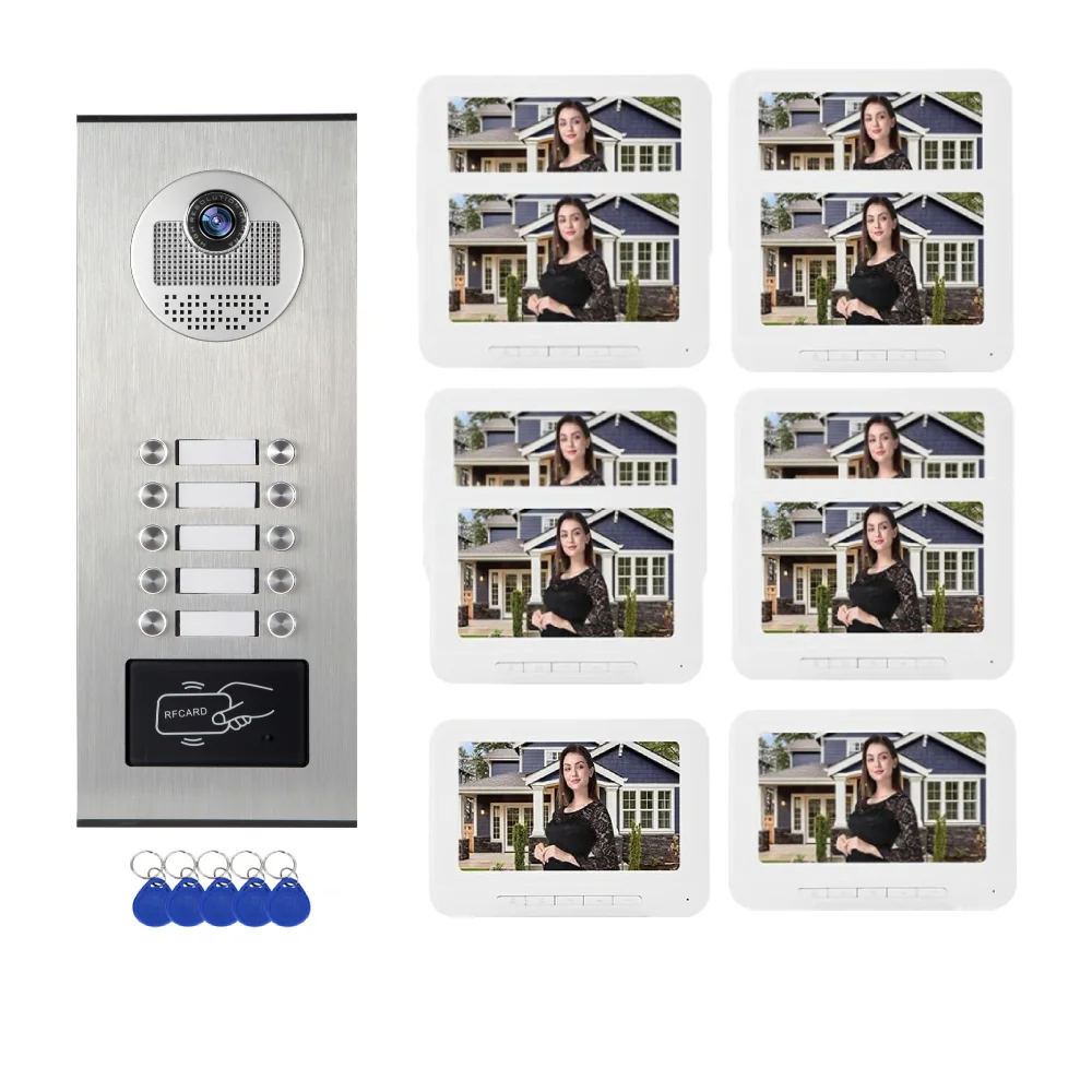 تتفاعل فتح بناء فيديو باب الهاتف 2-6 وحدات شقة فيديو نظام اتصال داخلي قفل كهربائي الوصول جرس باب يتضمن شاشة عرض فيديو حماية أطقم