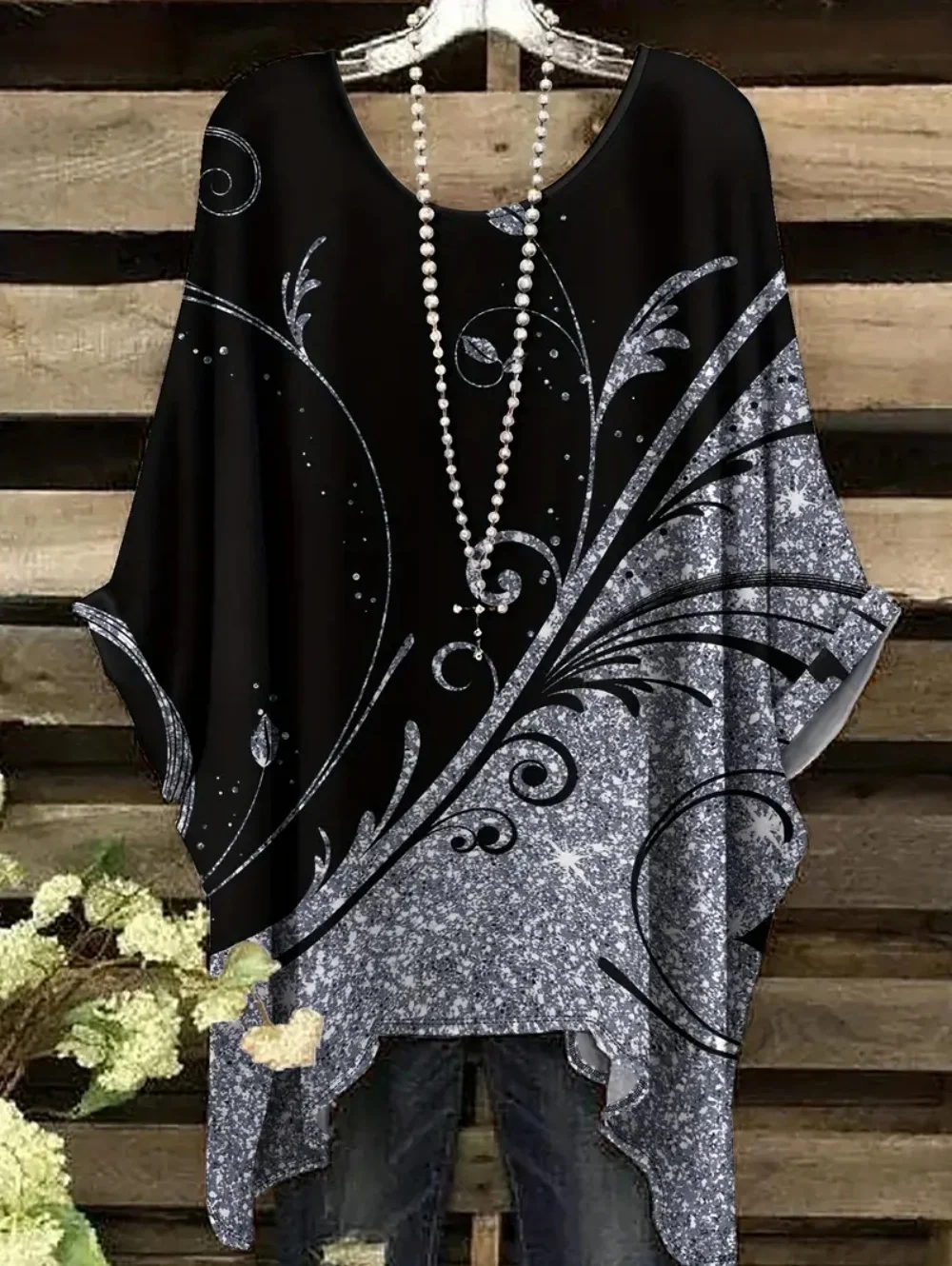 

Women's T-Shirts Summer Gradient Sequin Graphics Tops O-Neck Female Vintage Clothing Floral Print Tees Loose Oversized T Shirts