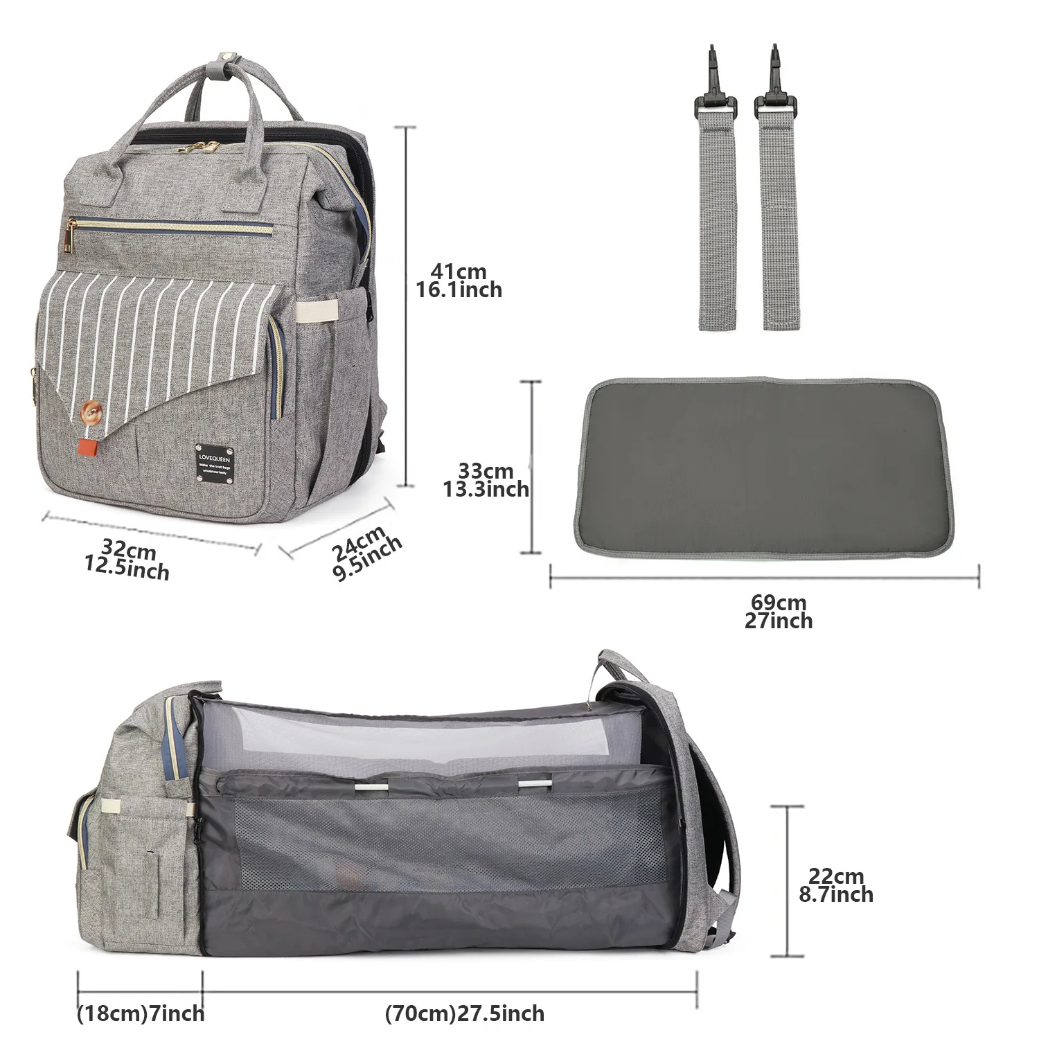 Foldable Baby Bed Waterproof Travel Bag with USB Charge Diaper Bag Backpack with Changing Bed 3 Types 3 in 1 Diaper Bag Backpack 