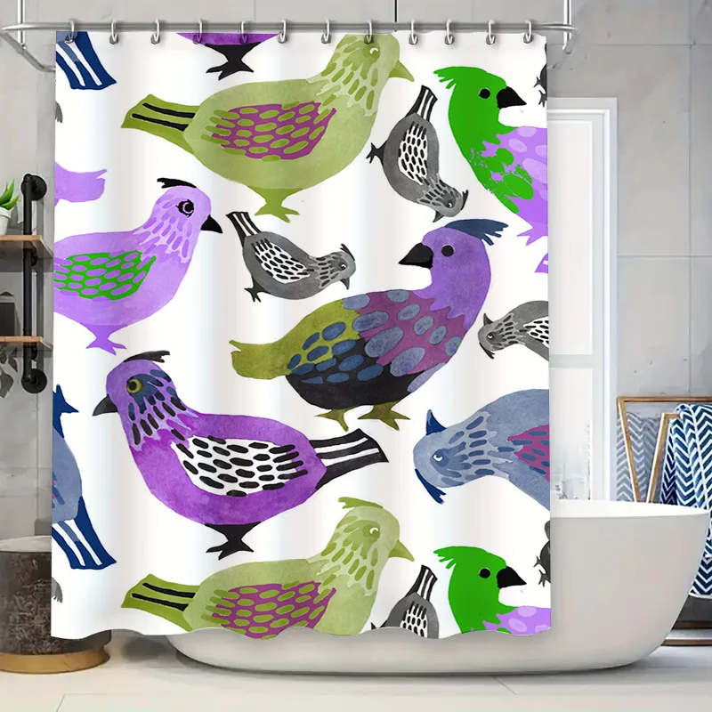 

Colorful Bird Shower Curtain Watercolor Pattern Bath Decor Purple Green Blue White Gray Birds Shampoo Bag for Bathroom Decoratio