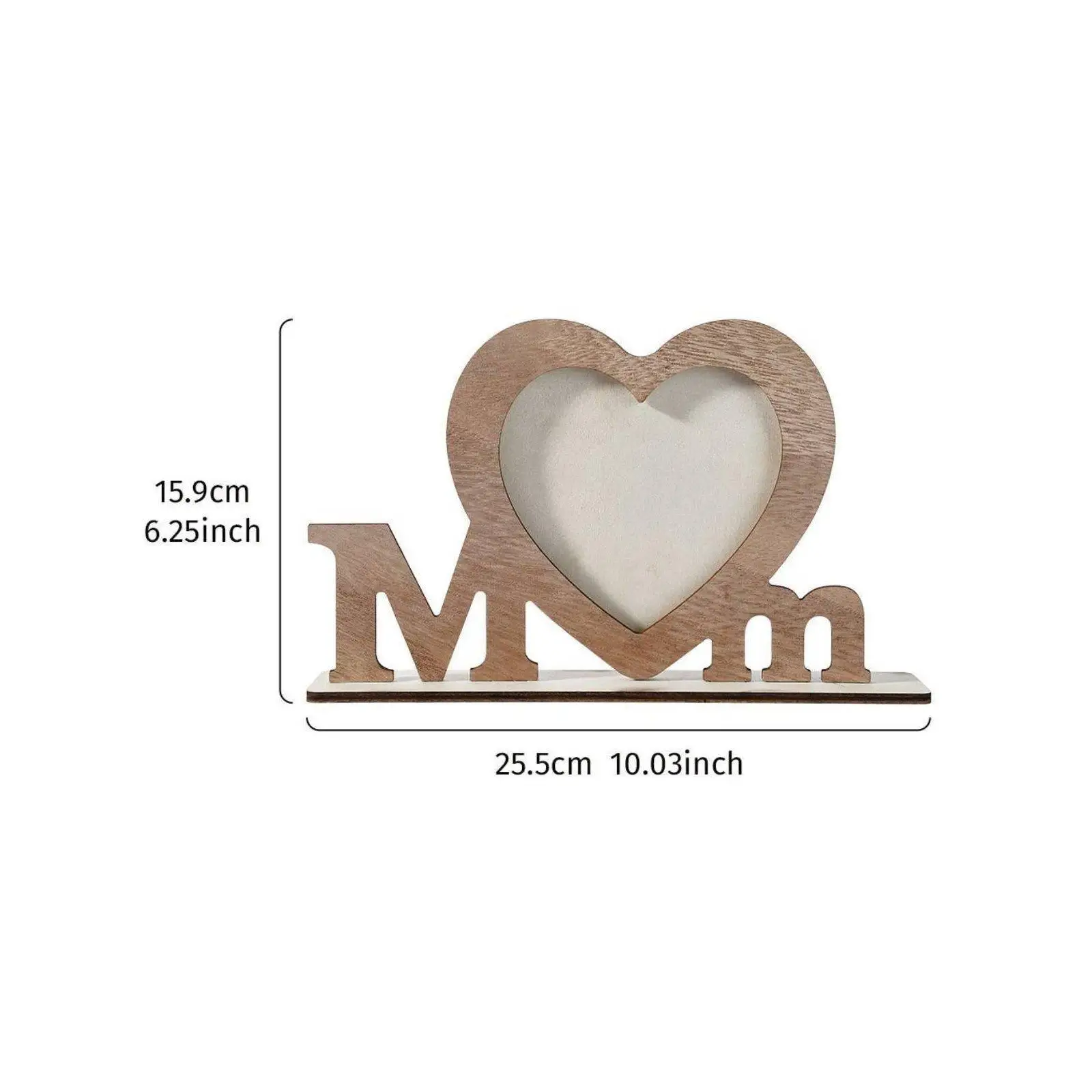 Heart Shaped Display Wooden MOM Letter Frame Sentimental Photo Holder Sign for Desk Shelf Home Decoration Present
