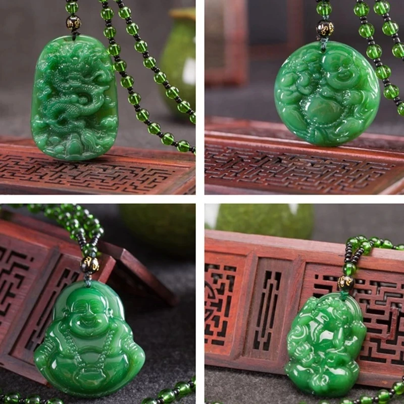 Classic Natural Green Chinese Agate Pendant Jade Necklace Fashion Charm Jewelry Carved Blessing Lucky Amulet Gifts For Women Men