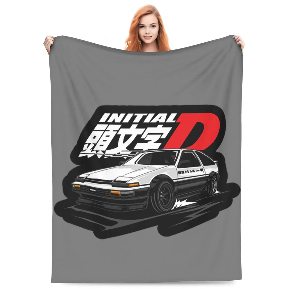 Anime Drift AE86 Initial D Blanket Flannel Sofa Throw Blanket Portable for Home Bedroom Travel Throws Bedspread Quilt