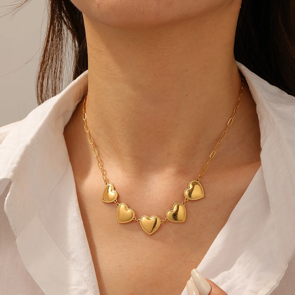 Edelstahl Goldene Glänzende PeachHeart Spleißen Halskette Für Frauen Neue Mode Hals Kette Schmuck Glamorous