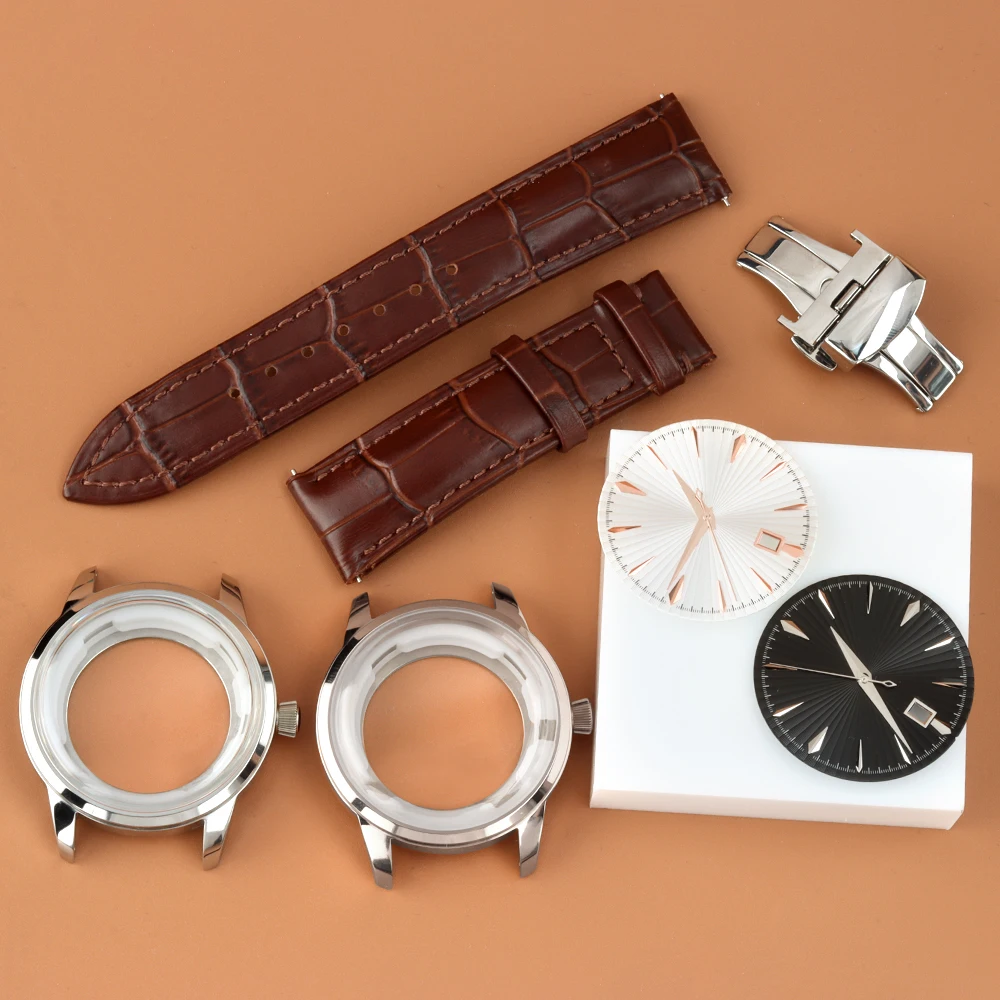 

40mm NH35 Fit Cocktail Watch Case Dial Hands Suitable for nh35 nh36 nh38 Movement Leather Strap Sapphire Glass Men's watch case