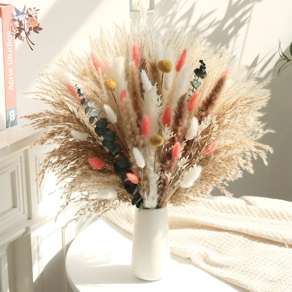 Dried Flowers Bouquet Natural Pampas Grass Boho Home Accessories Reeds Bunny Tail Pink Eternal Centerpieces for Weddings Decor