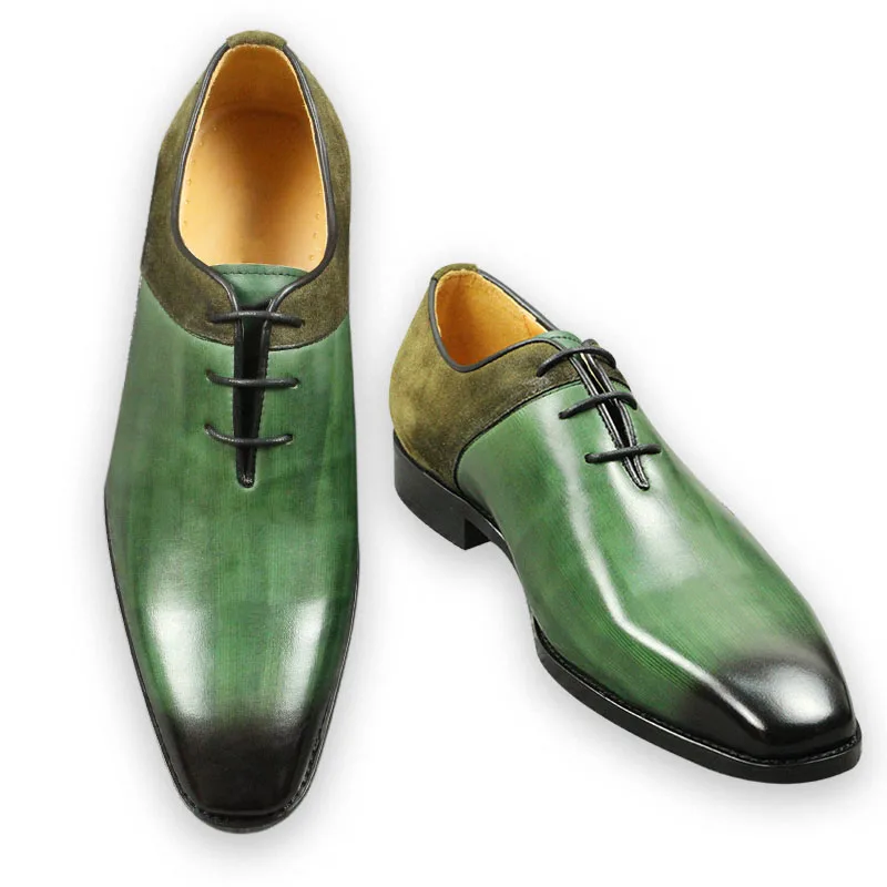 

2022 New Men's Handmade Leather Shoes Business Banquet Professional Oxford Shoes Haute Couture Black or Green Genuine Leather CN