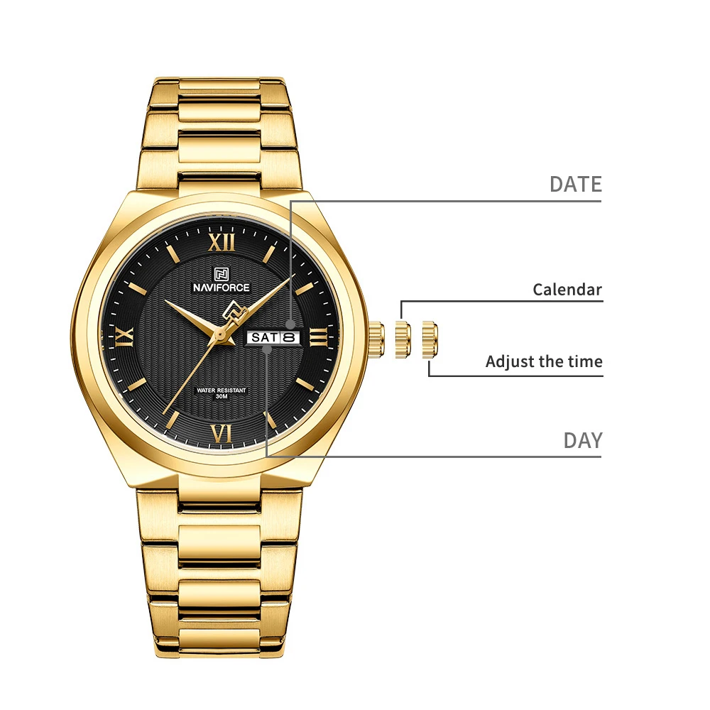 NAVIFORCE Luxury Mens Watches Stainless Steel Golden Strap Quartz Watch fro Men Waterproof Date Wristwatch Relogio Masculino