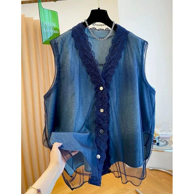 

Denim Vest Harajuku Autumn Aesthetic Waistcoats Casual Korean Style Cardigans Loose Sleeveless Versatile Coats Women Clothing