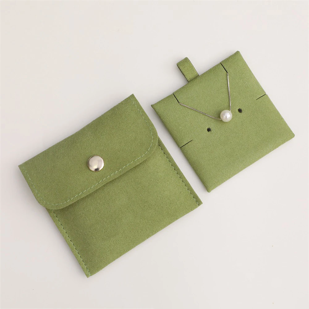 Velvet Jewelry Bag Microfiber Snap Button Earrings Ring Storage Bag Bracelet Necklace Packaging Portable Flap Pouch Organization