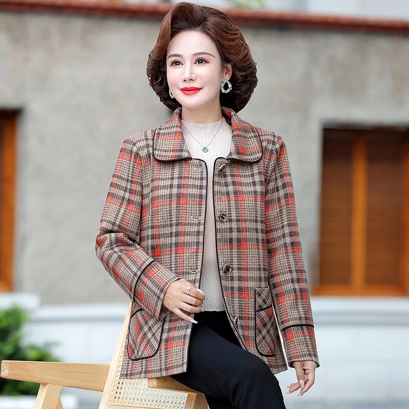 Middle Aged Elderly Women's Clothes New Woolen Jacket Spring Autumn Casual  Mother Outwear Fashion cloth Short Coat Female