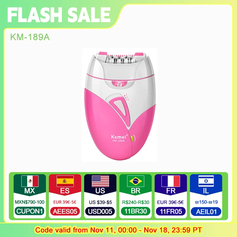 Kemei KM-189A Women's Professional Body Epilator USB Charging is convenient to carry for face, armpit and leg private hair remov