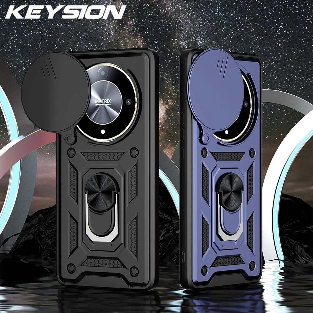 KEYSION Shockproof Case for HONOR X9b 5G Slide Camera Lens Protection Ring Stand Phone Cover for Huawei Honor Magic 6 Lite 5G