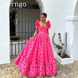 Verngo Printed Pink Prom Gown Sweetheart A Line Evening Dress Women Puff Short Sleeves Party Dress Long Prom Dress Customized