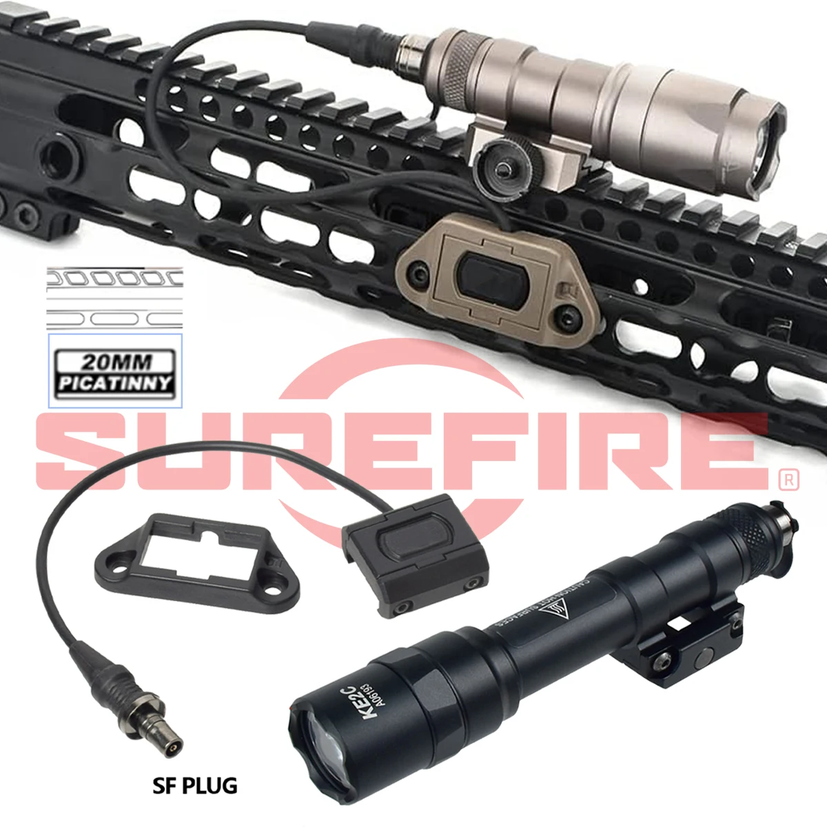 SureFire M300 M600 Tactical M-LK Keymod 20mm Rail Rifle Airsoft Scout LED Light Button Remote Pressure Switch Weapons Flashlight