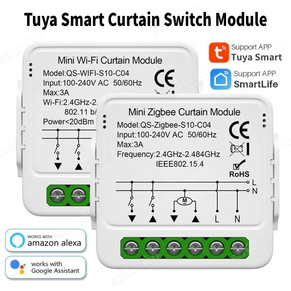 Tuya Smart Curtain Switch Module Electric Roller Shutter Blind Motor WiFi or ZigBee Curtain Switch Works with Alexa Google Home