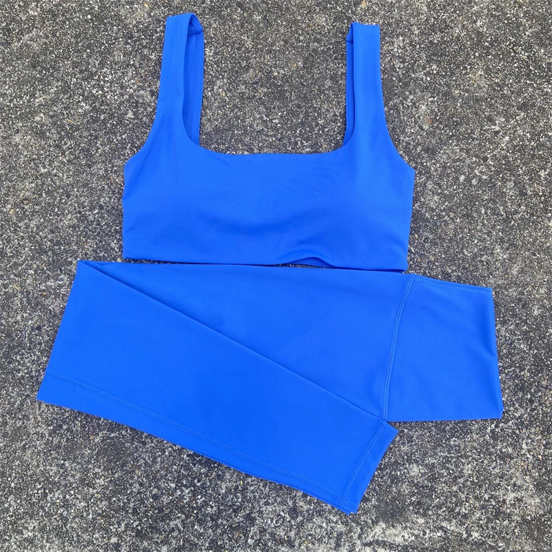 2 Piece Yoga Leggings Set Gym Sports Set Women Hollow Back Bra Top + High Waist Leggings Fitness Suit Running Workout Tracksuit
