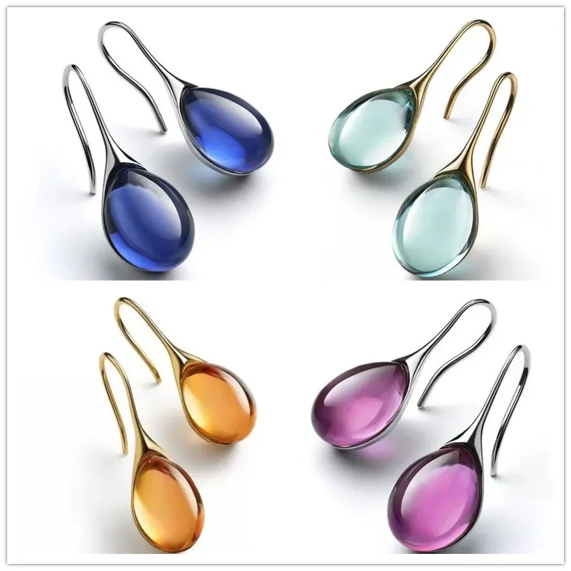 New color inlaid water drop glass stone earrings with exaggerated personality for women's jewelry