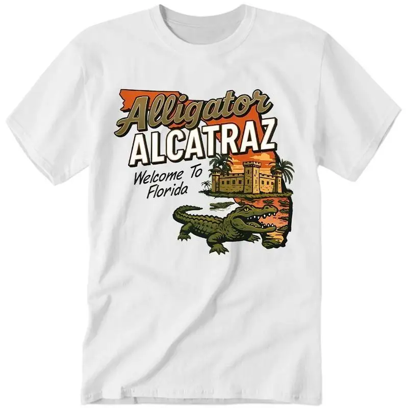 

Funny Florida Alligator Alcatraz T-Shirt Vintage Welcome to Florida Graphic Tee Travel Vacation Souvenir Gift
