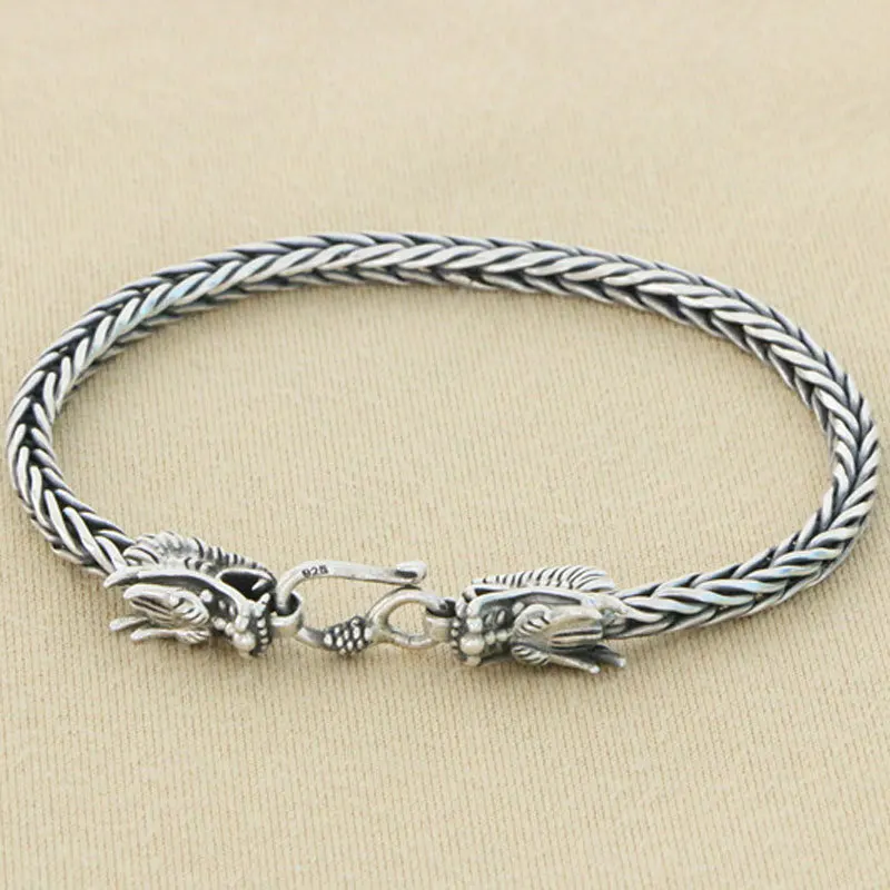 

Original design S925 sterling silver bibcock hand woven bracelet male personality vintage China-Chic silver jewelry